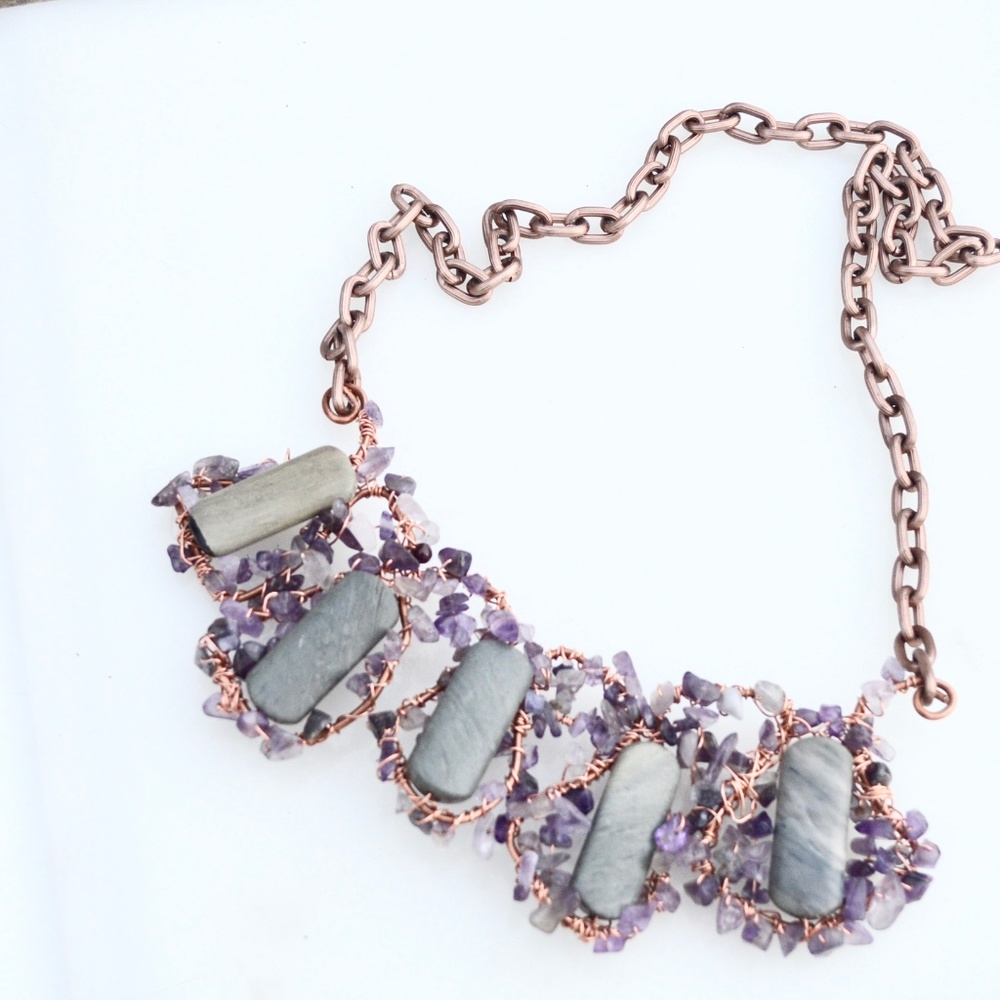 Amethyst Jasper Copper Reiki Bollywood Pendant - Picture 4 of 7